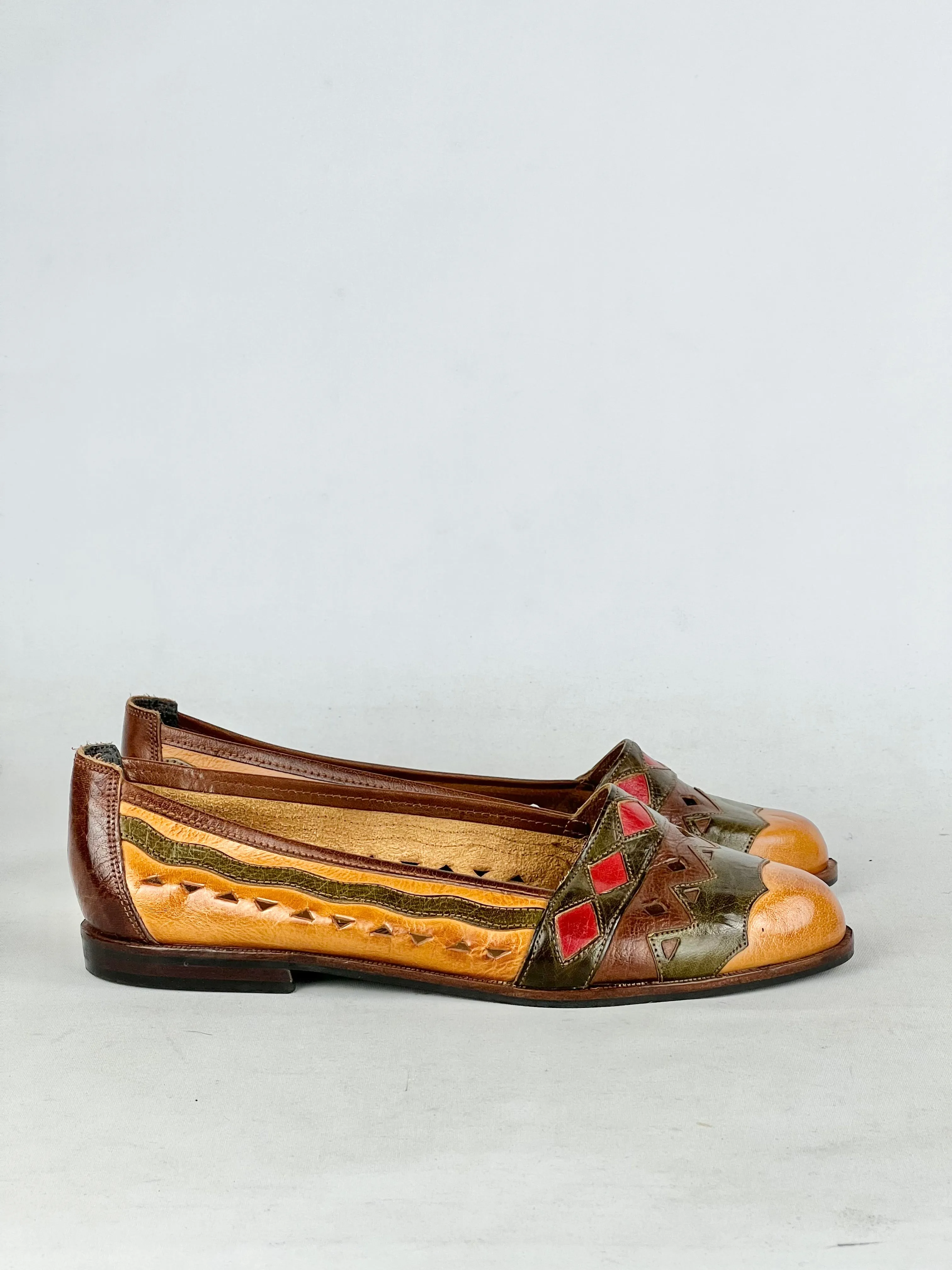 90s Multicolour Leather Flats - UK38