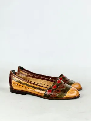 90s Multicolour Leather Flats - UK38