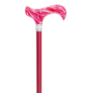 ADJUSTABLE CANE-Crystal Collar Deep Pink Marble Acrylic