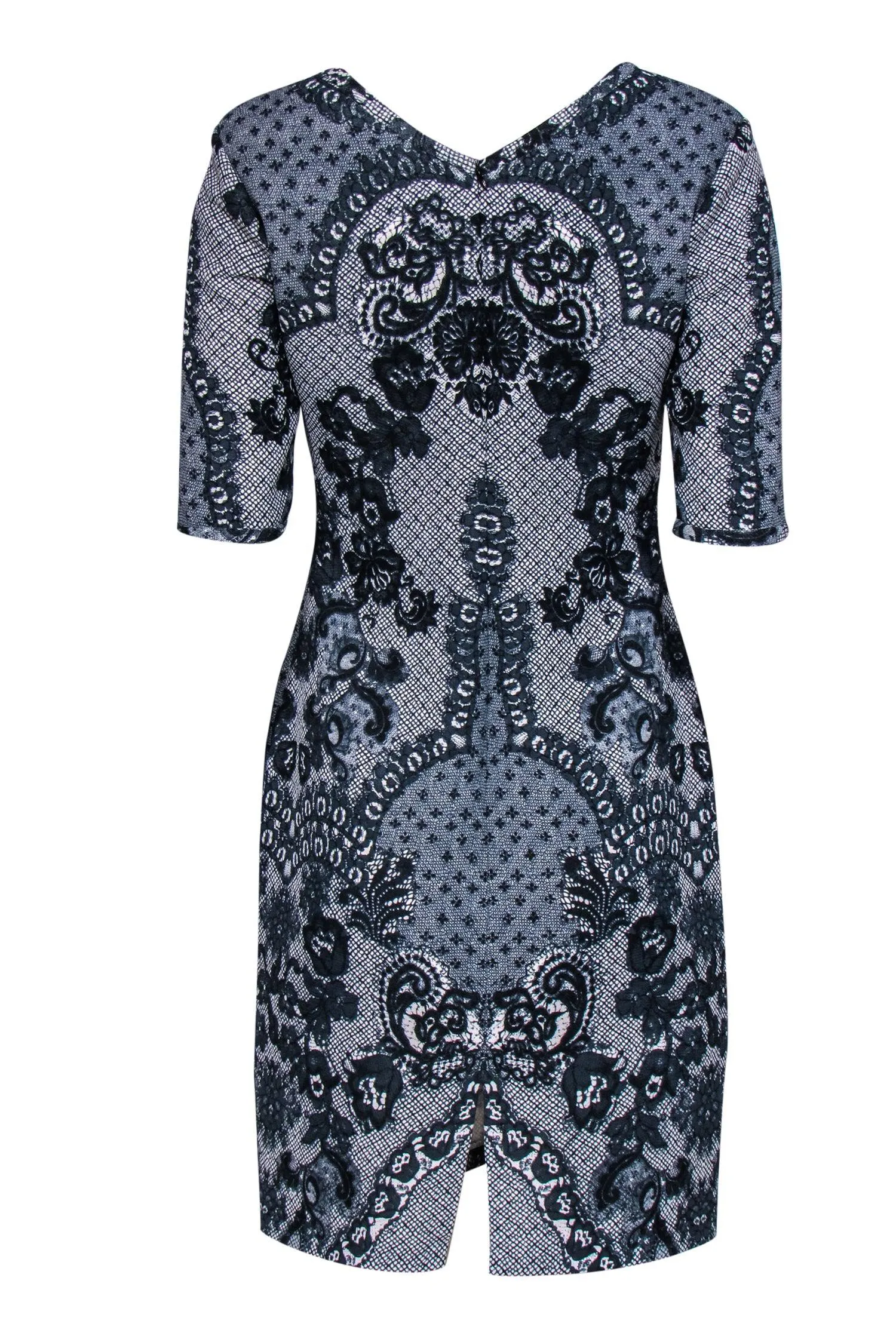 Baraschi - Navy & White Scrolled Patterned Sheath Dress Sz 4