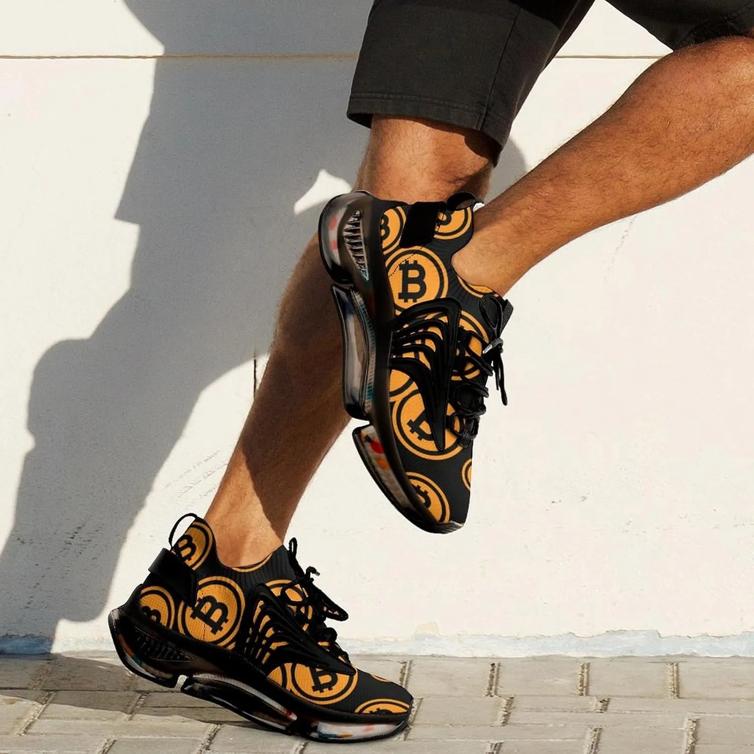Bitcoin Logo Mens Running Shoes Lightweight Walking Tennis Shoes Soft Soled Elastic Cushion Basketball Shoes