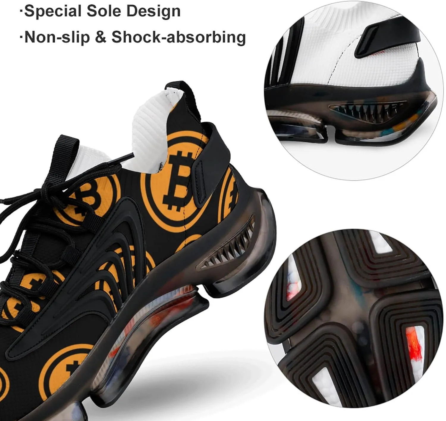 Bitcoin Logo Mens Running Shoes Lightweight Walking Tennis Shoes Soft Soled Elastic Cushion Basketball Shoes