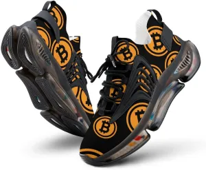 Bitcoin Logo Mens Running Shoes Lightweight Walking Tennis Shoes Soft Soled Elastic Cushion Basketball Shoes