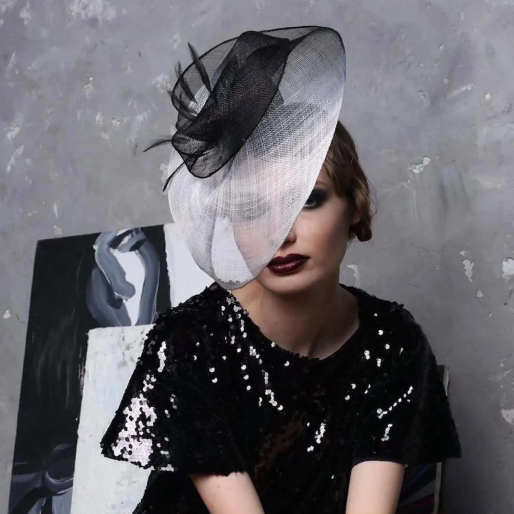 Black and White Derby Hat 'Pagoda' Shape