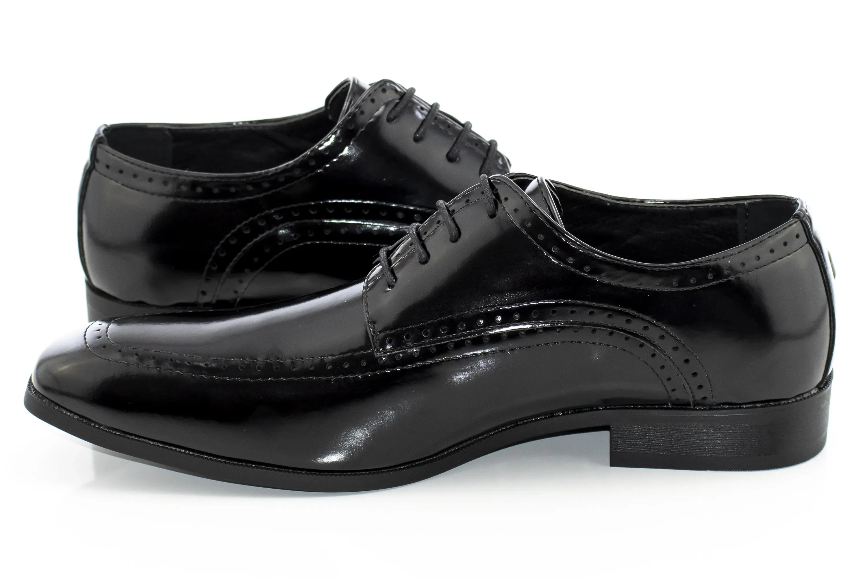 Black Perforated Leather Derby Lace-Ups