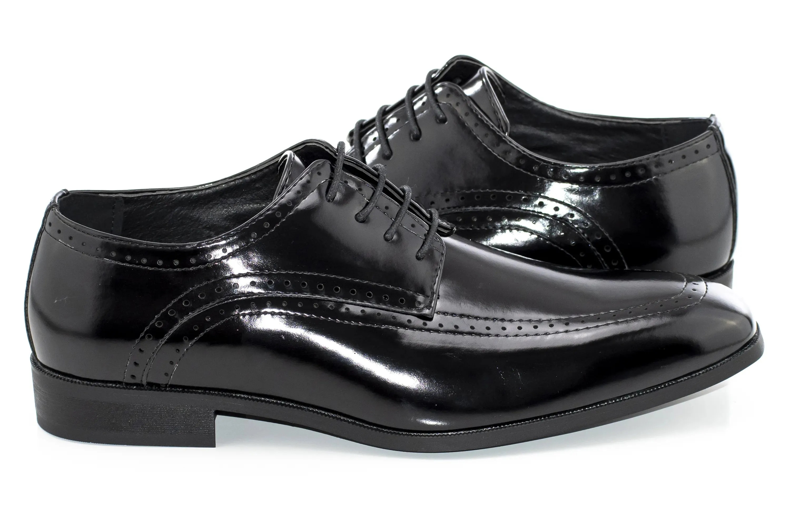 Black Perforated Leather Derby Lace-Ups