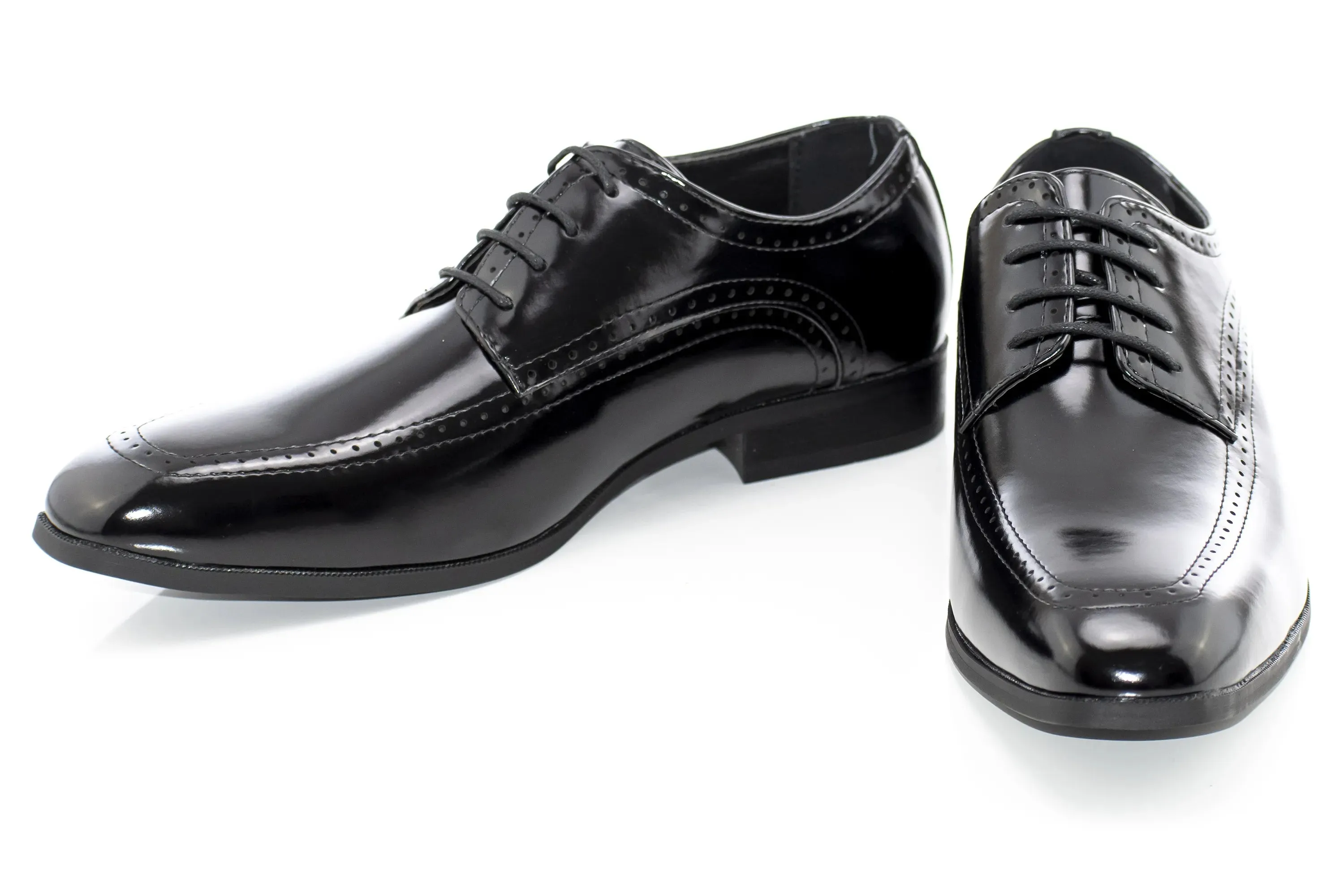 Black Perforated Leather Derby Lace-Ups