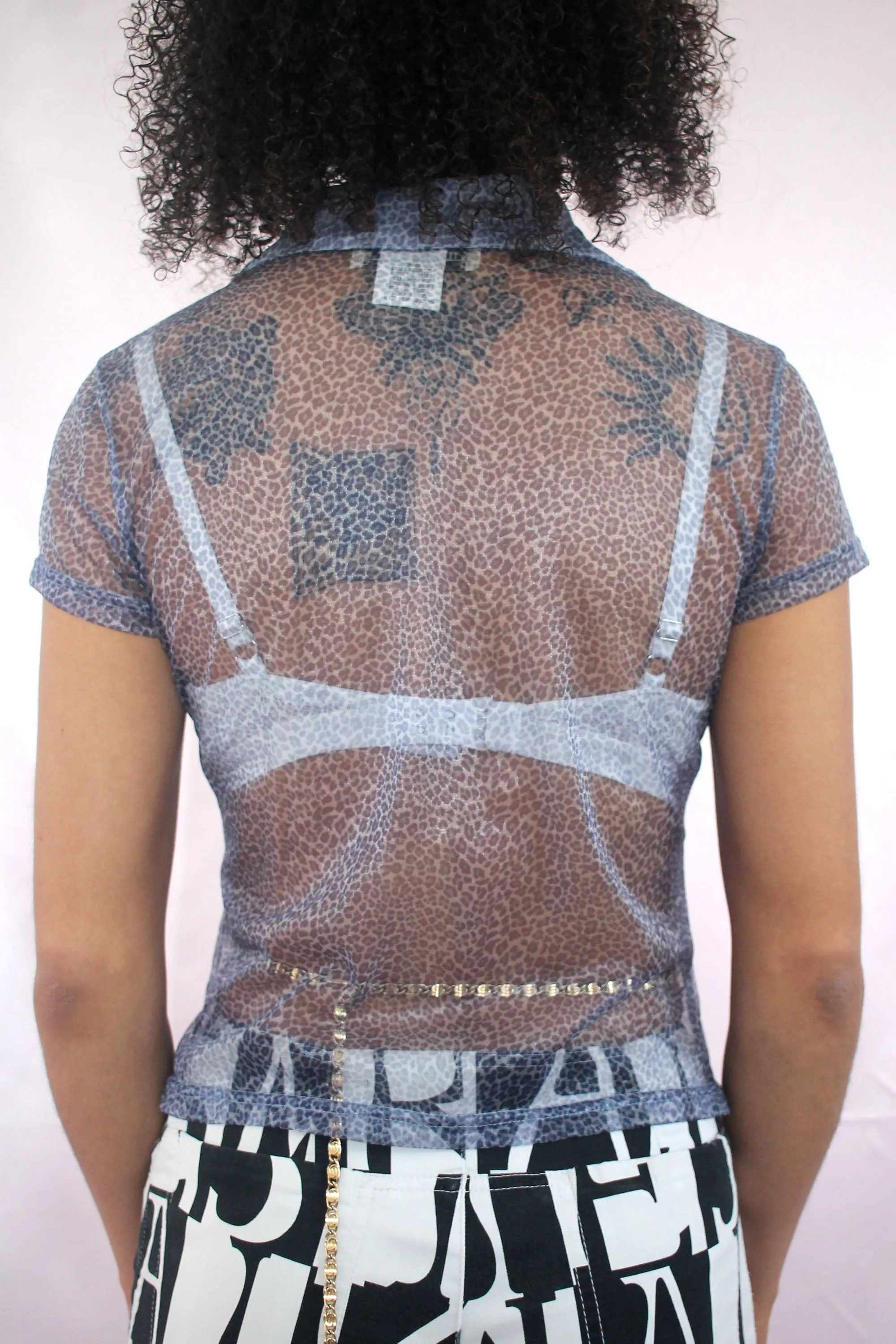 Blue Sheer Leopard Print Shirt