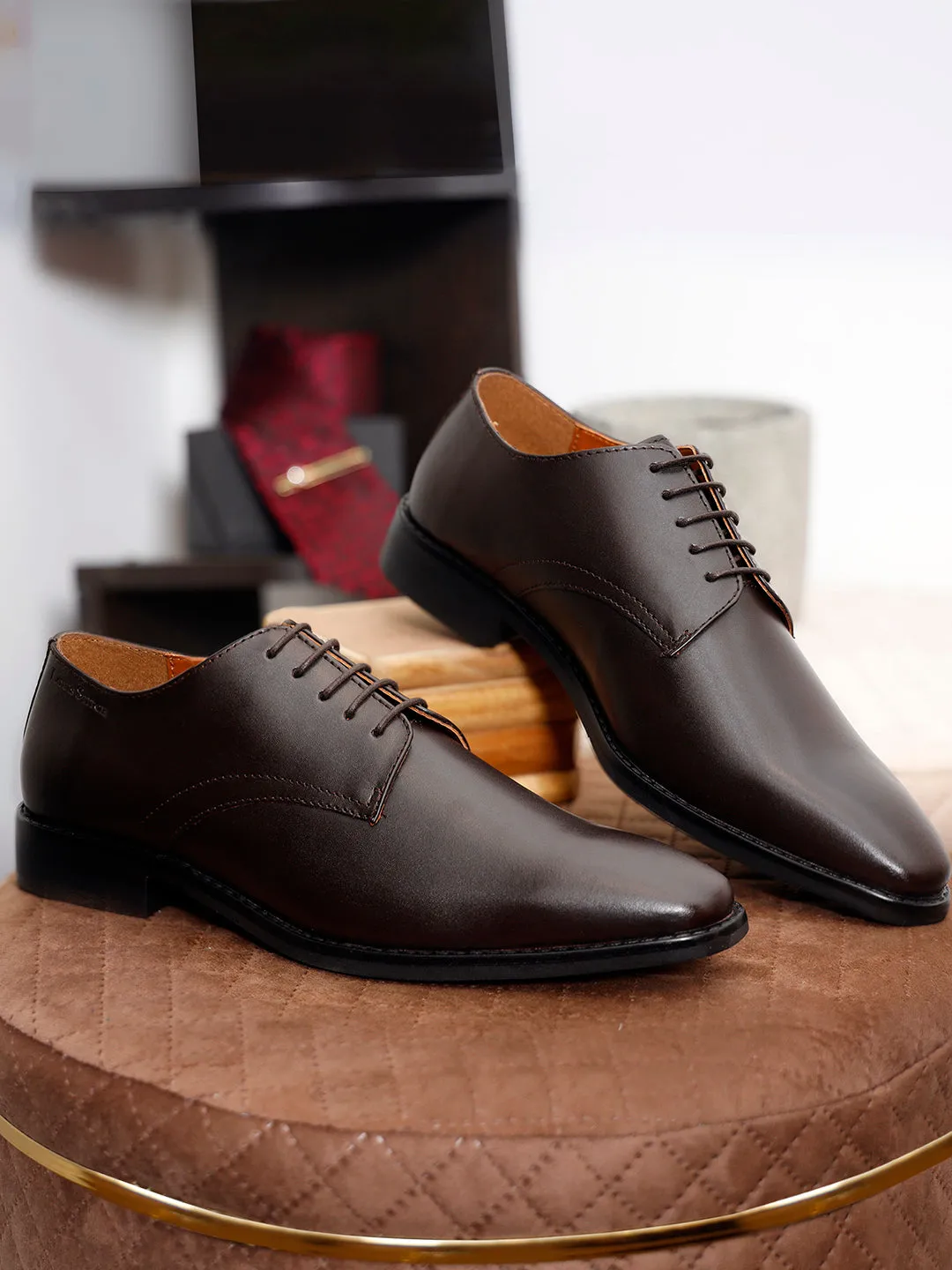 Brunette Brown Italian Leather Derby Shoes