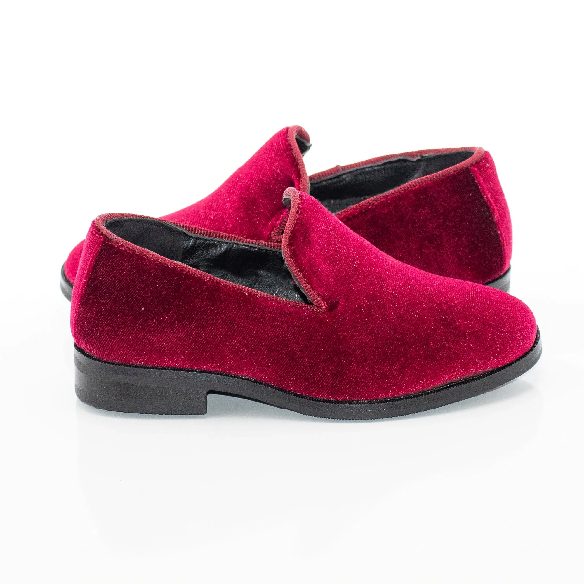 Burgundy Velvet Kids Loafer