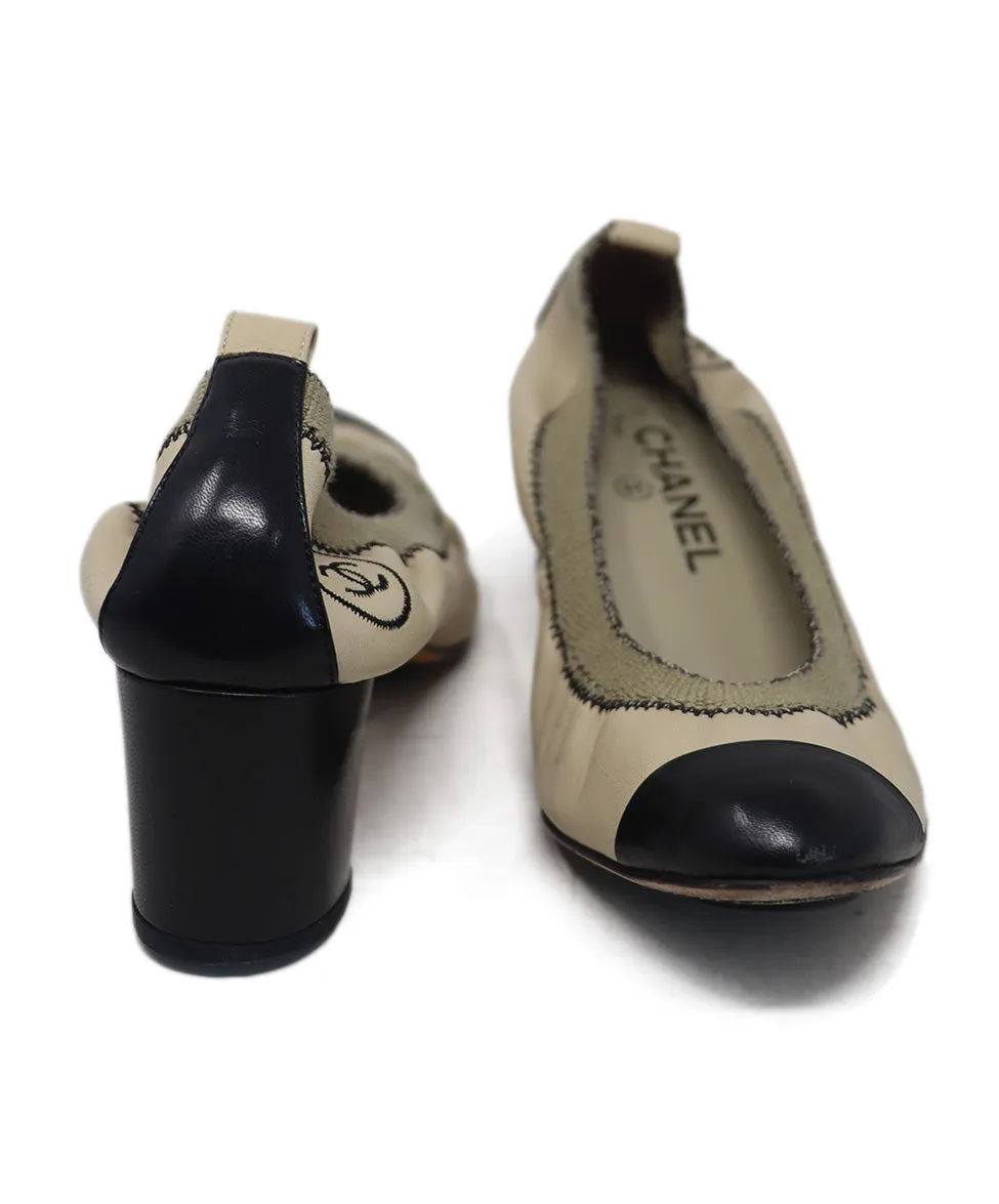 Chanel Beige & Black Leather Heels sz 8.5