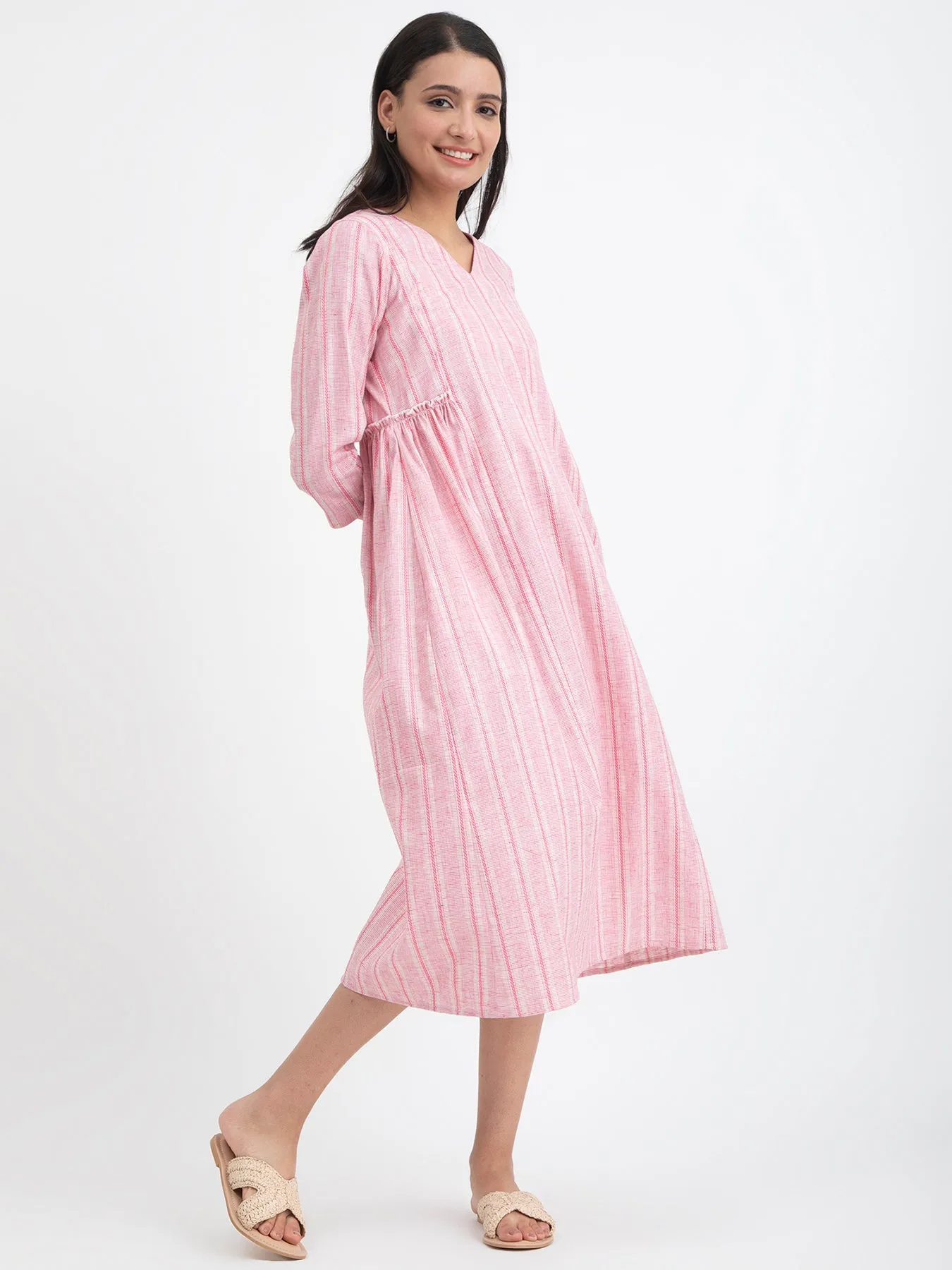 Cotton A-line Dress - Pink
