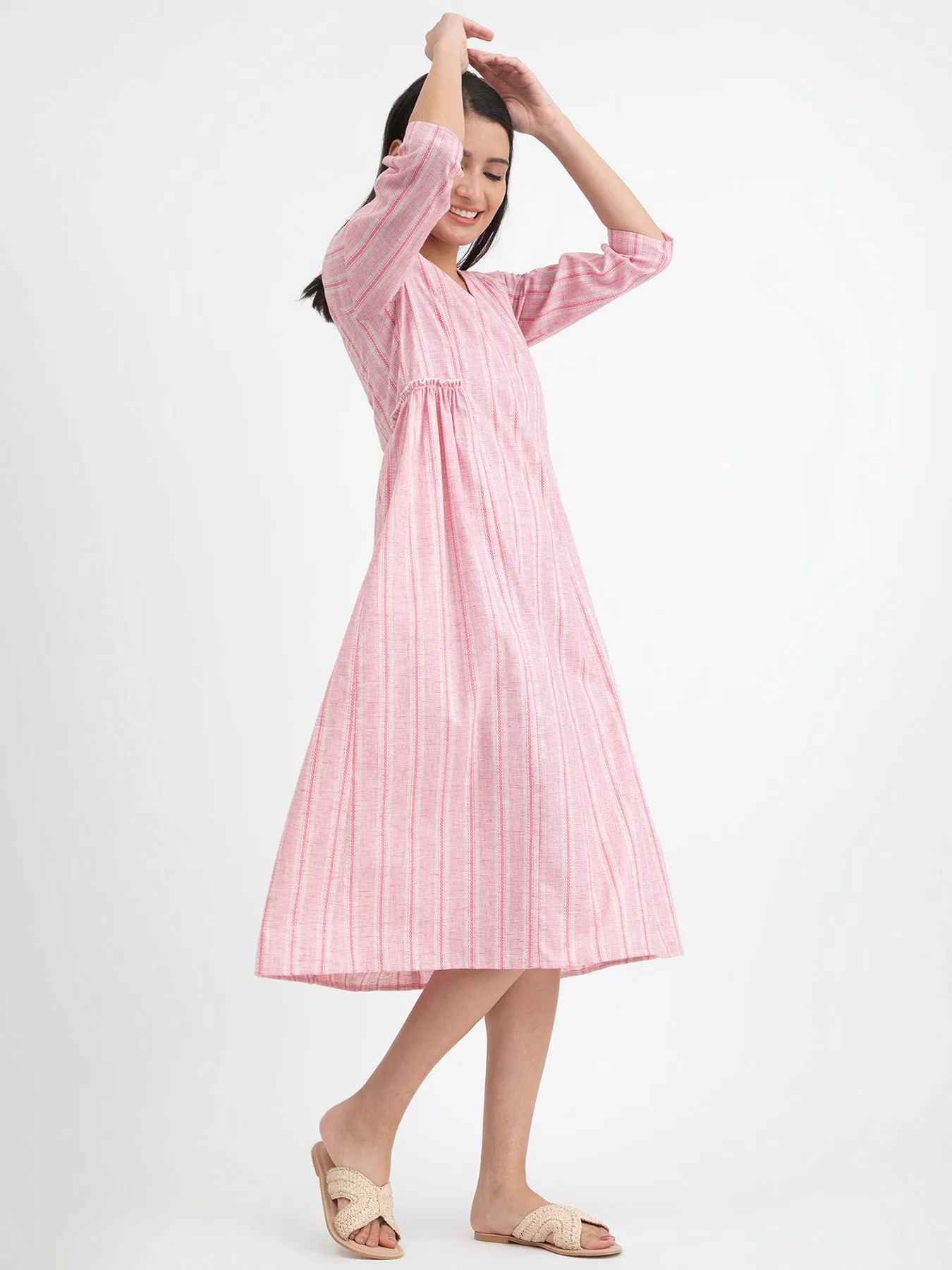 Cotton A-line Dress - Pink
