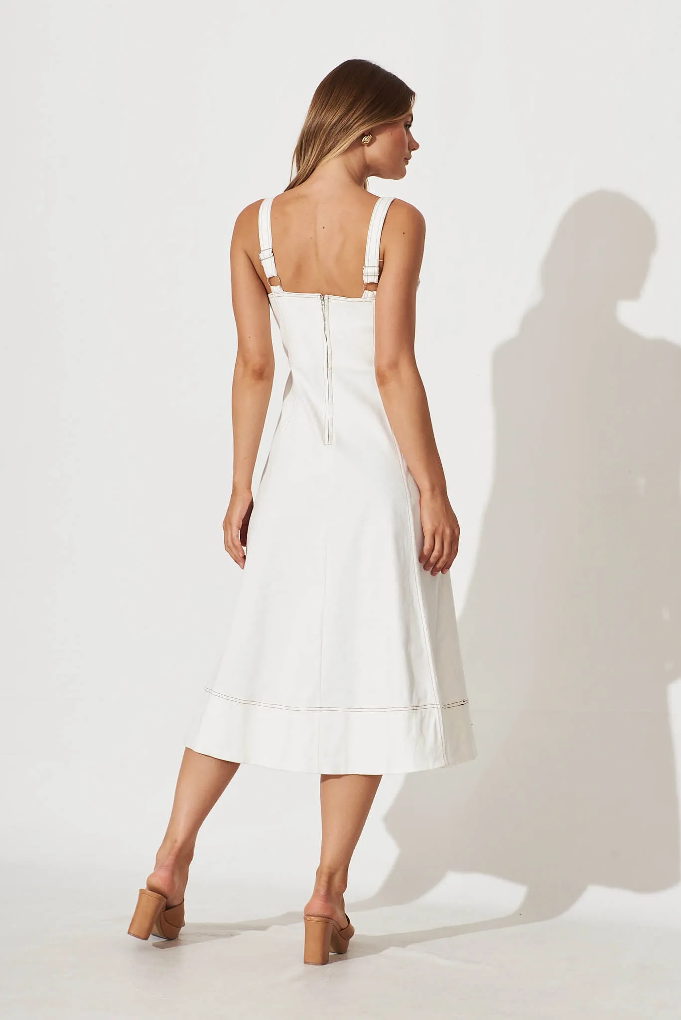 Daylight Midi Sundress In White Cotton Blend