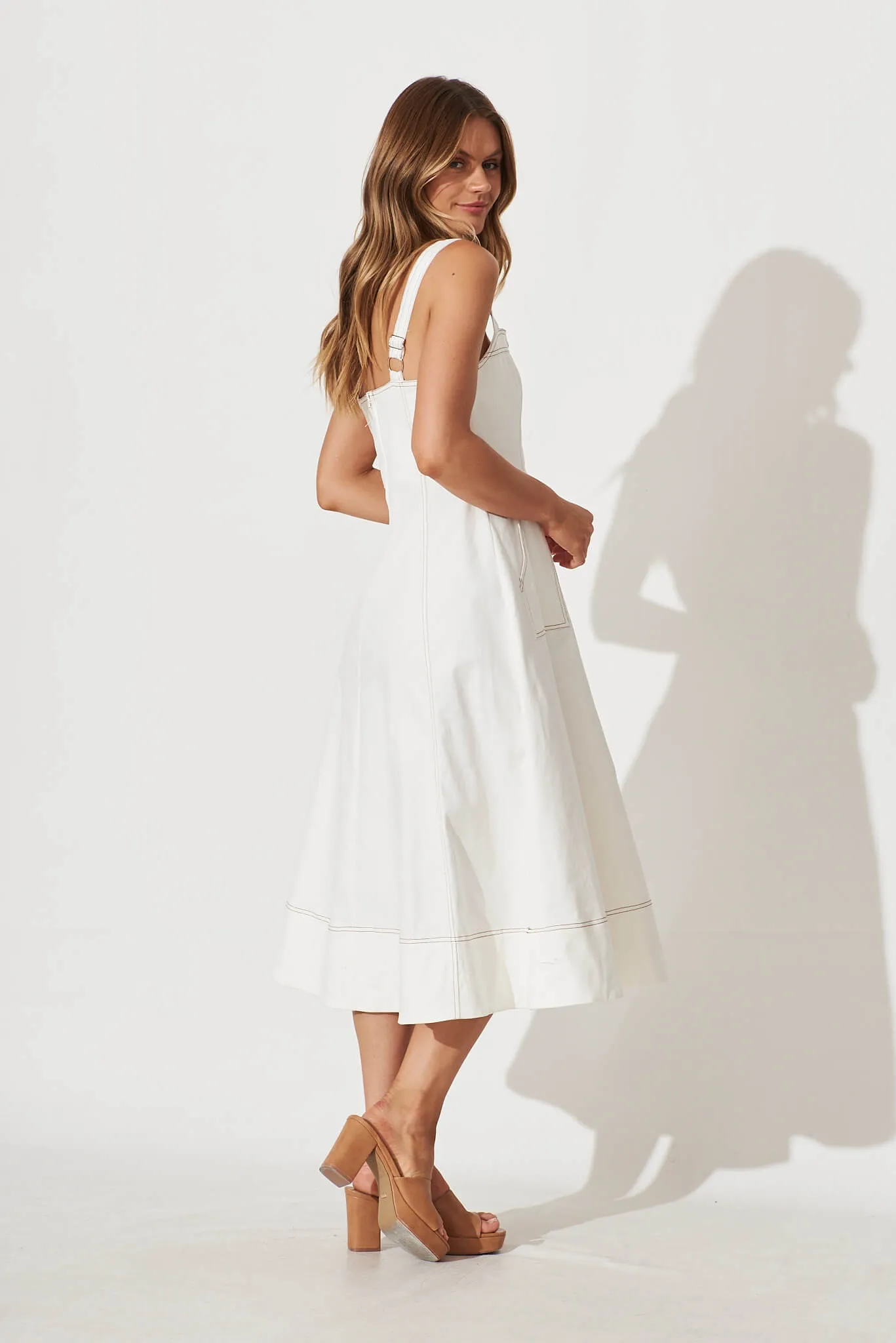 Daylight Midi Sundress In White Cotton Blend