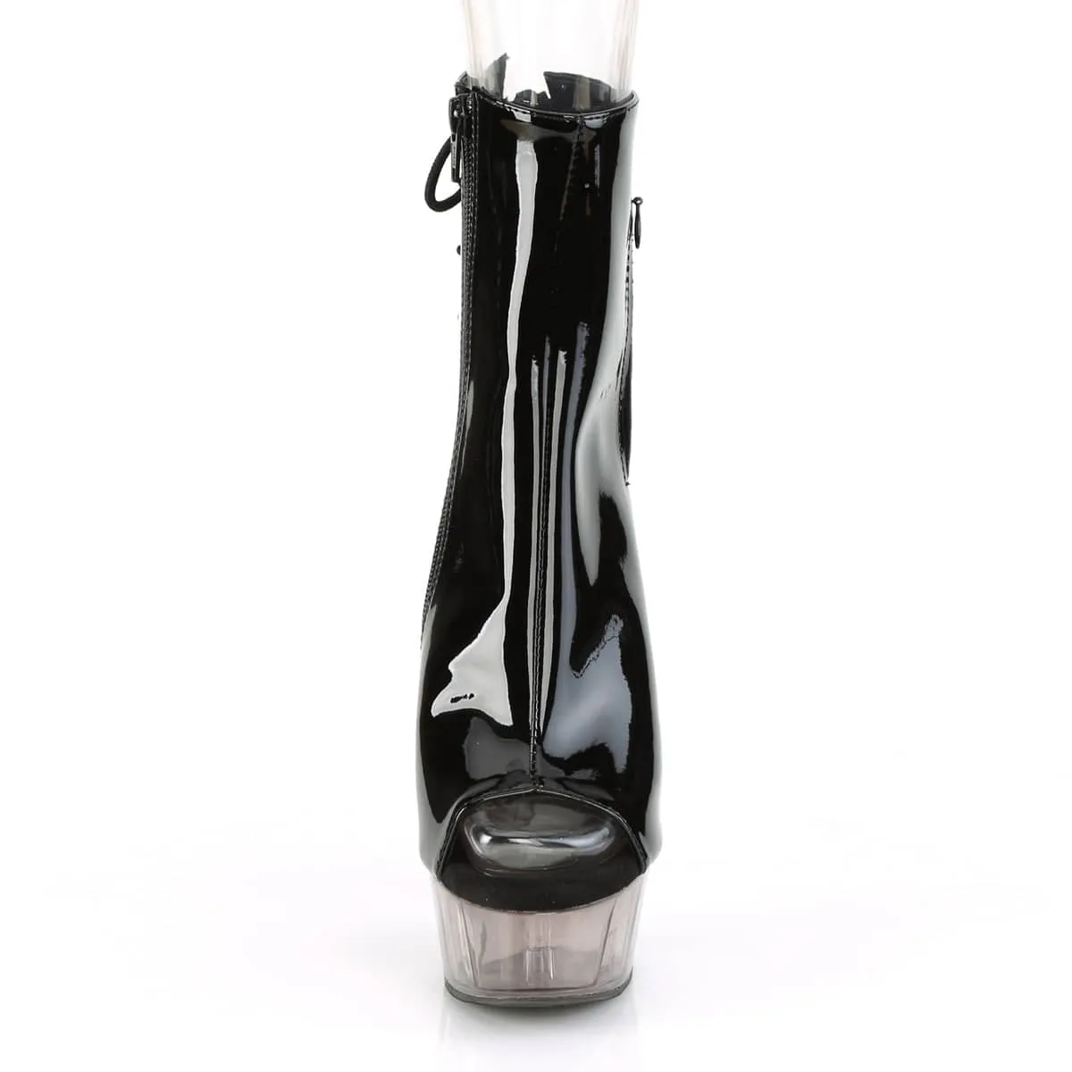DELIGHT-1018T Black & Silver Calf High Peep Toe Boots