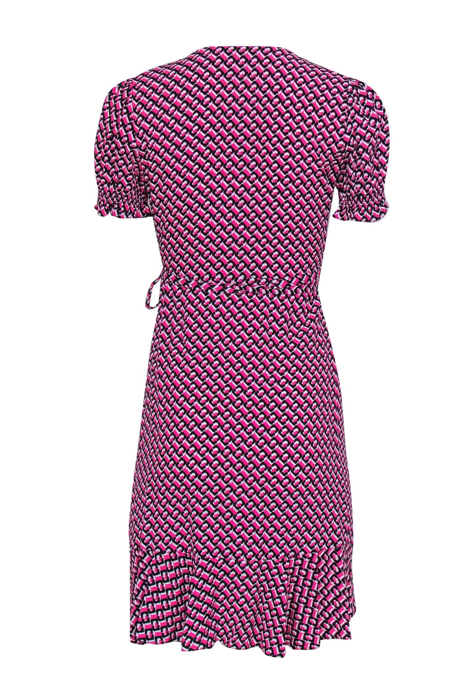 Diane von Furstenberg - Pink, Black & White Print Short Sleeve Wrap Dress Sz XS