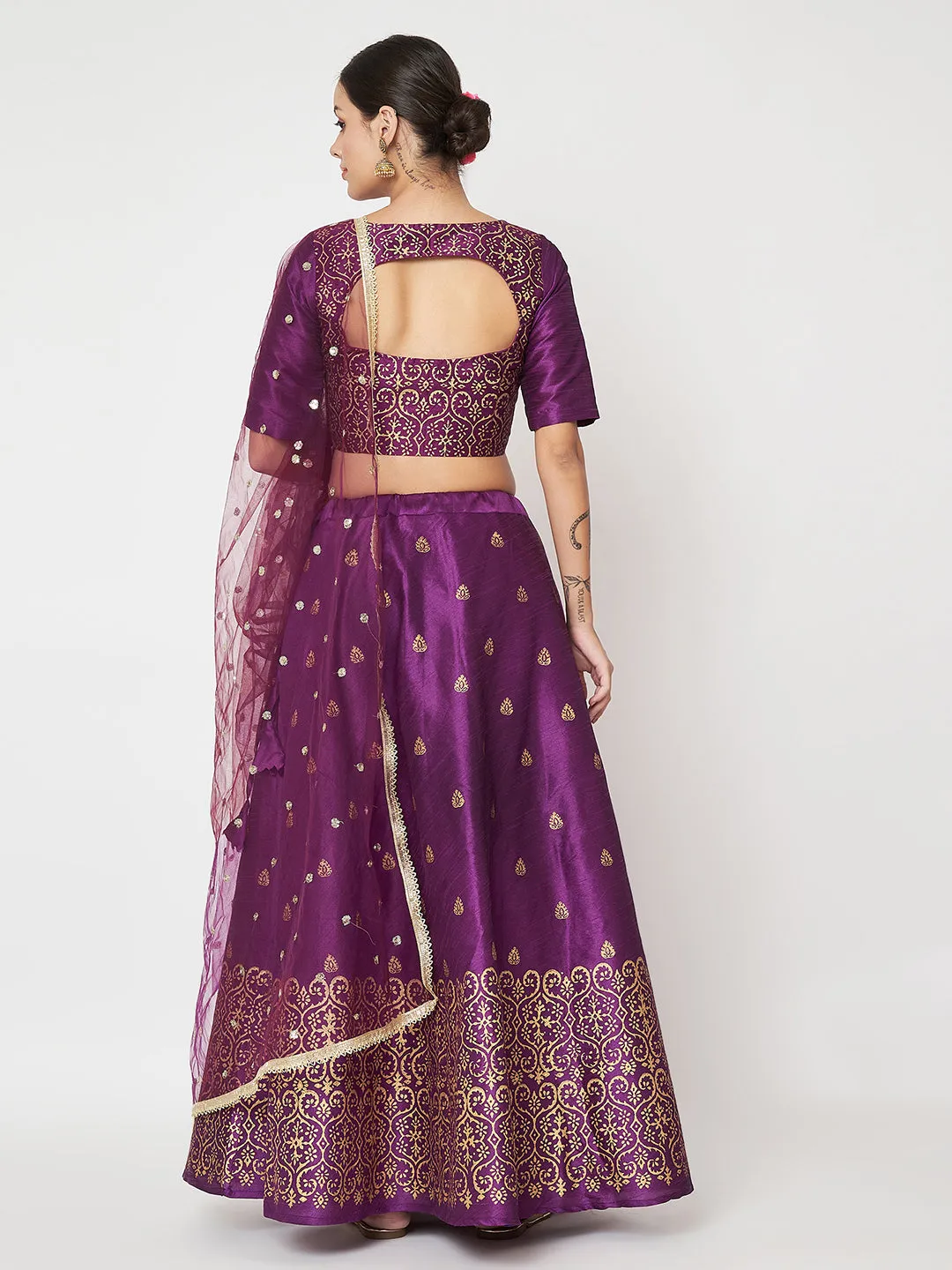 Dupion Hand Block Printed Bias Lehenga Set