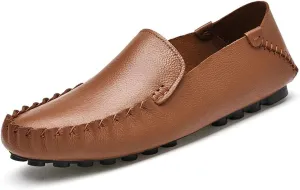 Easy to Put and Remove Driving Moccasins Smoking Loafer for Men Simple Moccasins Shoes Driving Loafers Leather Anti-Slip Flat Heel Flexible Lightweight Resistant Driving for All Occasions (Color : Br