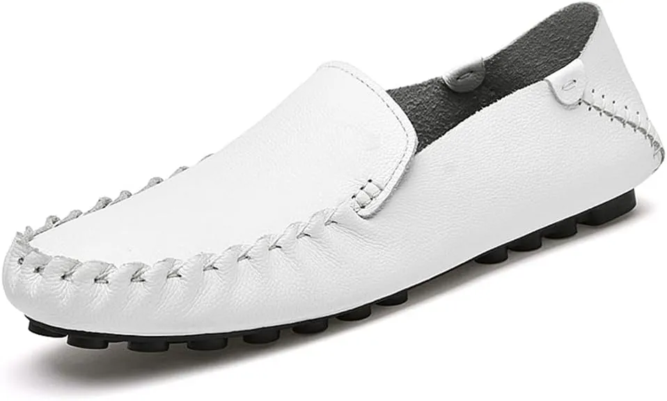 Easy to put and remove Driving Moccasins Smoking Loafer For Men Simple Moccasins Shoes Driving Loafers Leather Anti-slip Flat Heel Flexible Lightweight Resistant Driving for all occasions ( Color : Wh