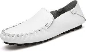 Easy to put and remove Driving Moccasins Smoking Loafer For Men Simple Moccasins Shoes Driving Loafers Leather Anti-slip Flat Heel Flexible Lightweight Resistant Driving for all occasions ( Color : Wh