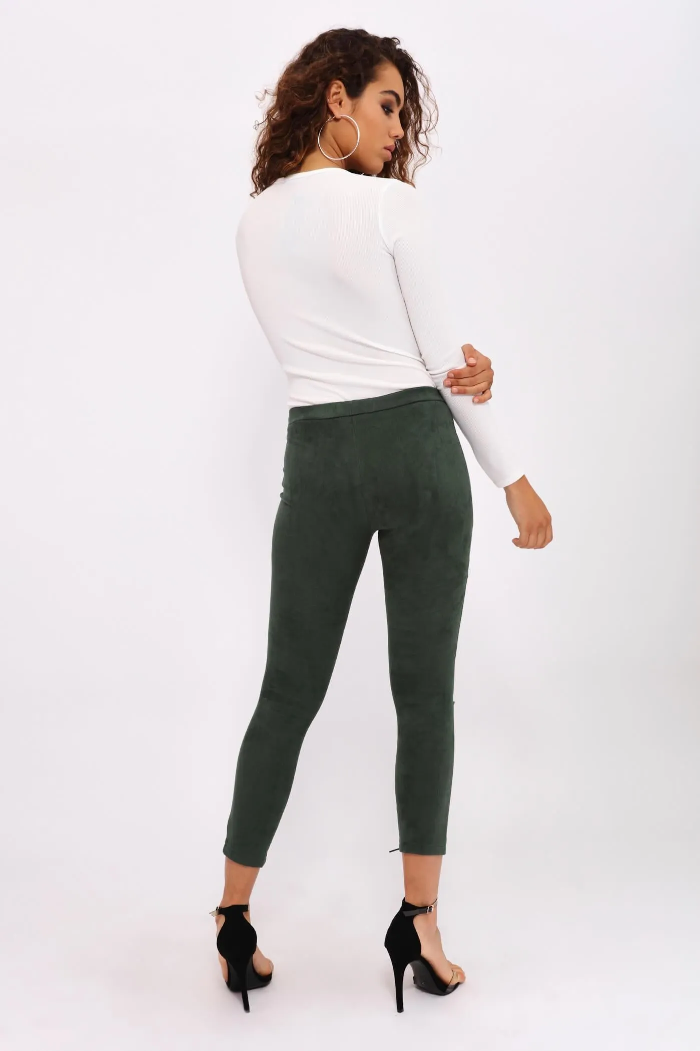 Emerald Suede Lace Up Leggings