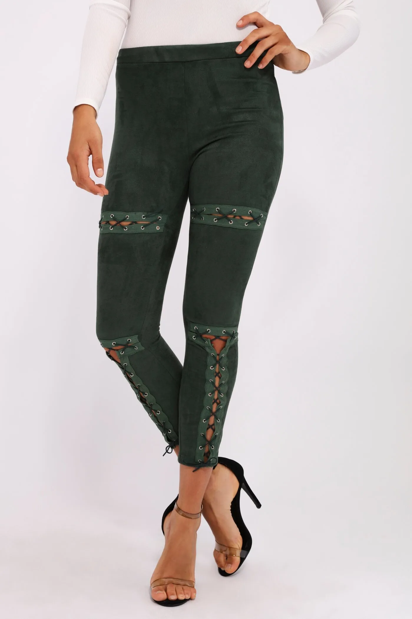 Emerald Suede Lace Up Leggings