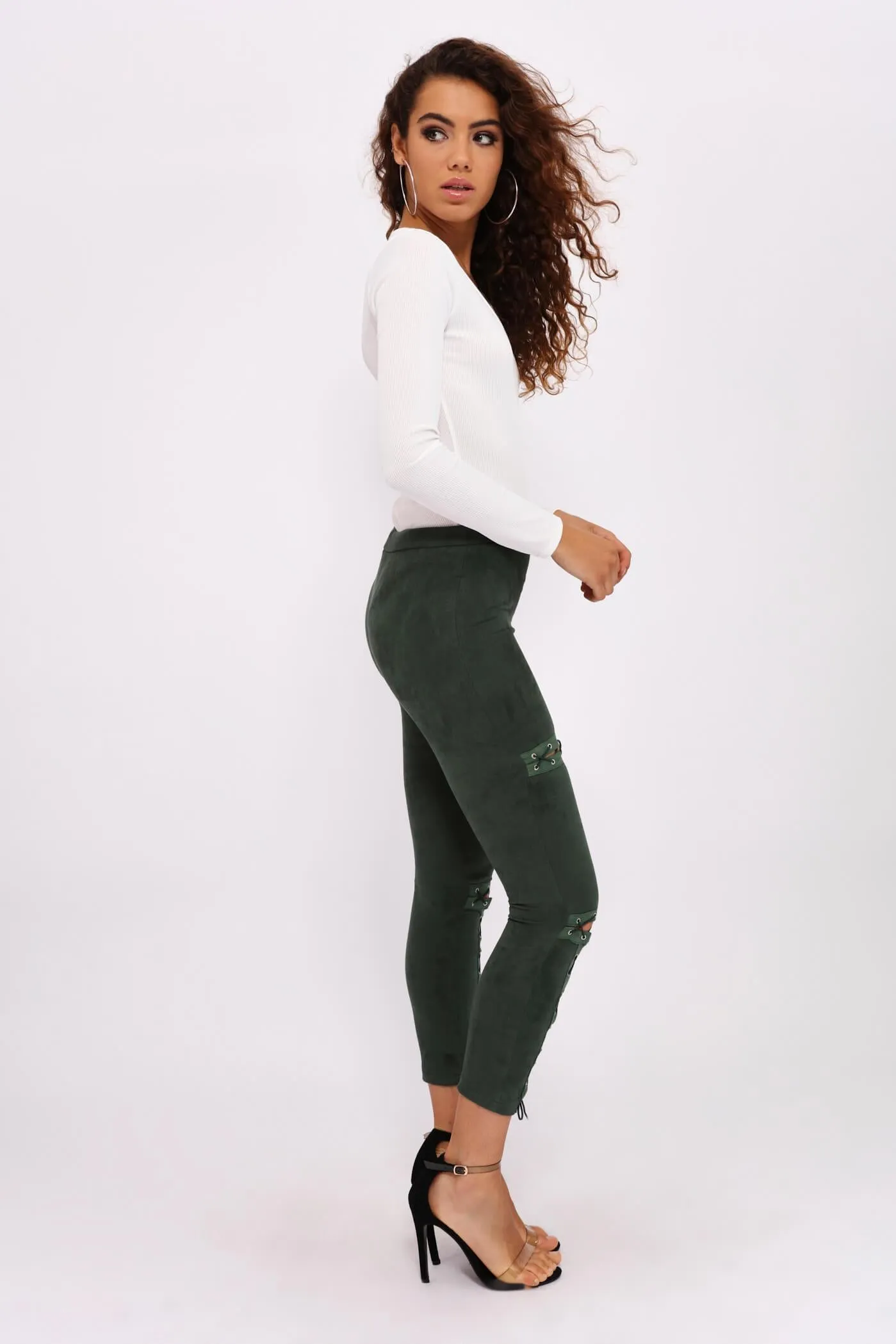 Emerald Suede Lace Up Leggings