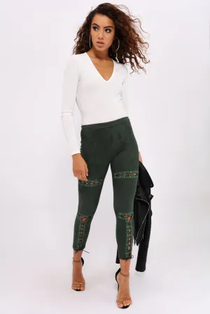 Emerald Suede Lace Up Leggings