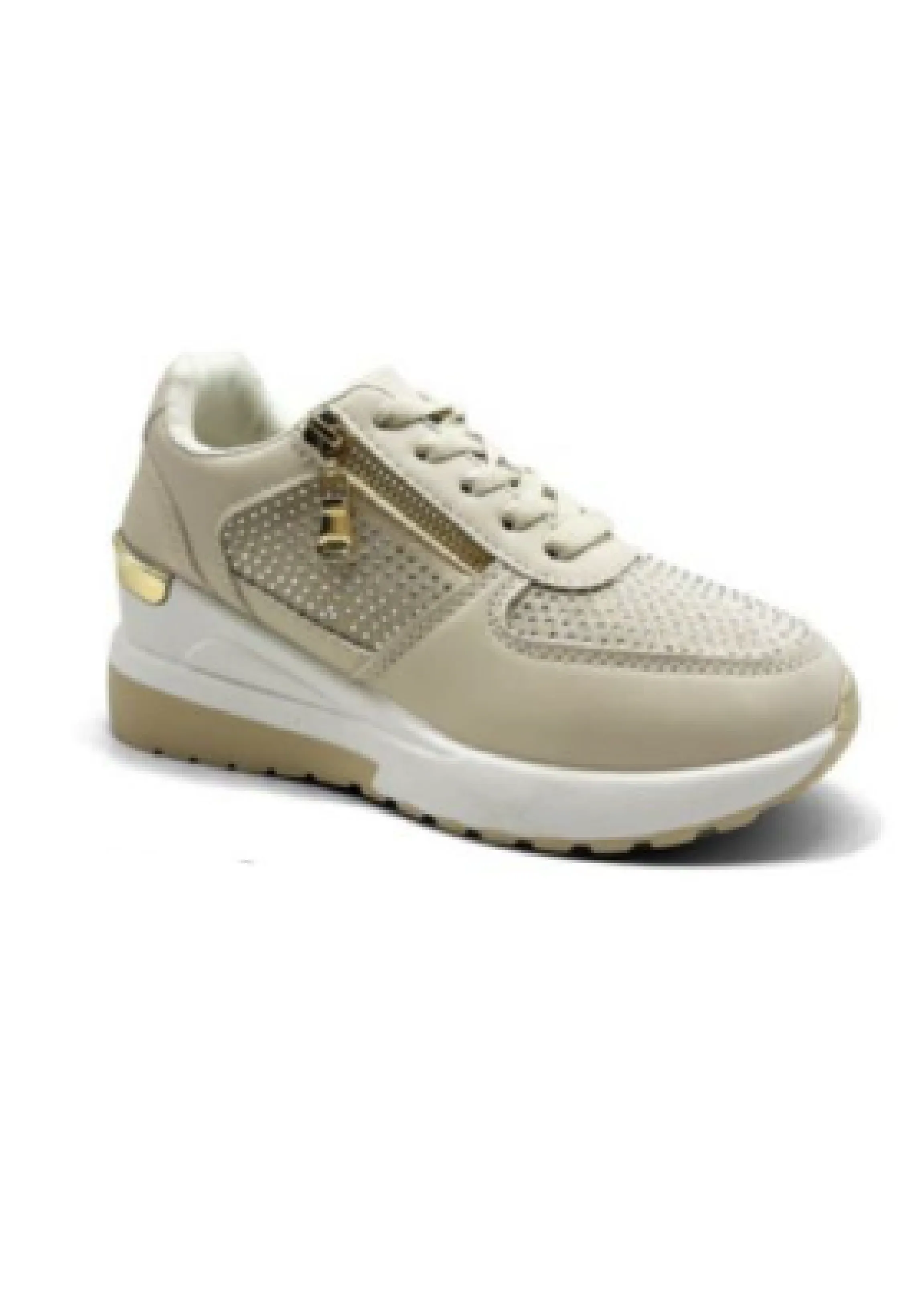 Enid Beige Zip Detail Wedge Trainers