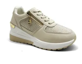 Enid Beige Zip Detail Wedge Trainers