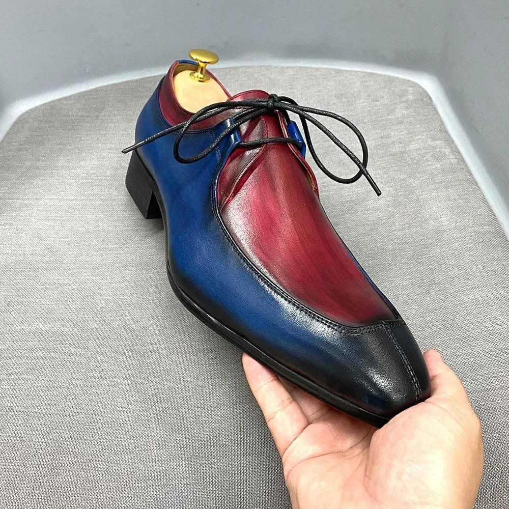 Fashion color matching leather derby shoes men's business dress leather shoes