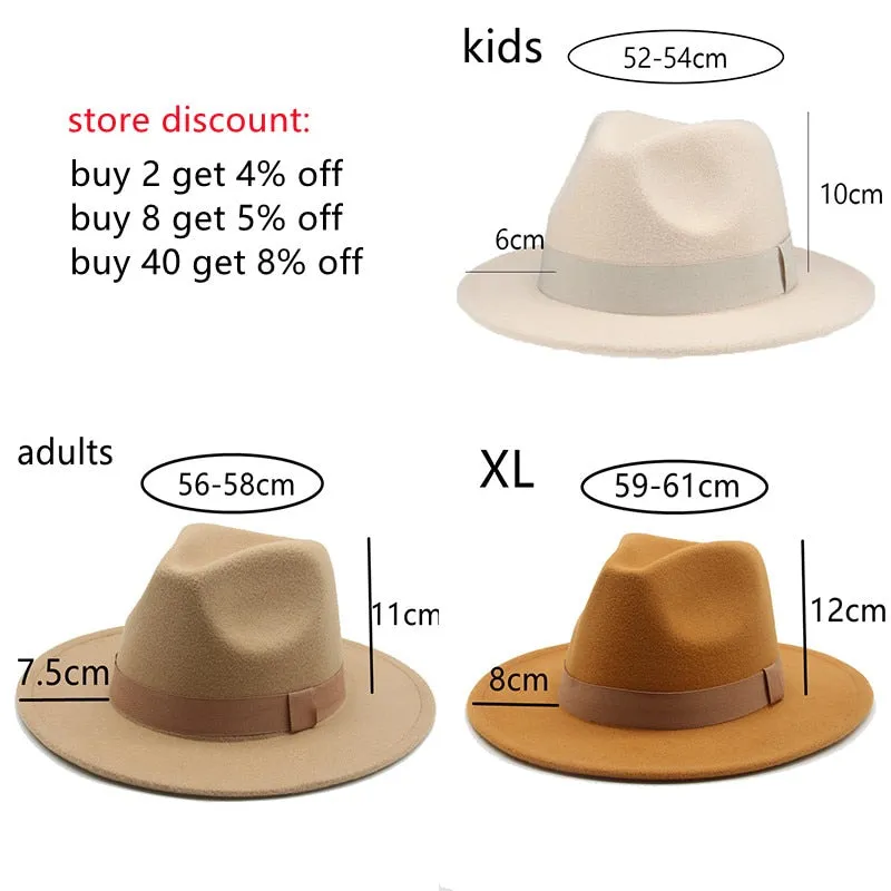 Fedora Hat Women Winter Hats for Women Ribbon Band Men's Hat Wide Brim