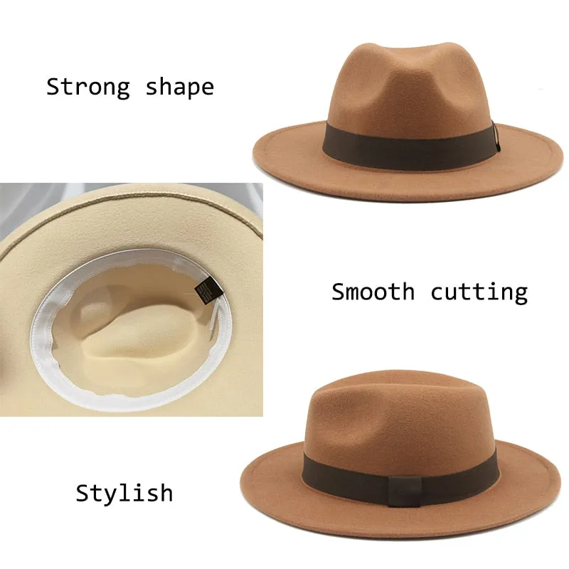 Fedora Hat Women Winter Hats for Women Ribbon Band Men's Hat Wide Brim