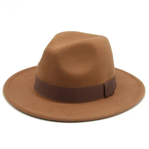 Fedora Hat Women Winter Hats for Women Ribbon Band Men's Hat Wide Brim