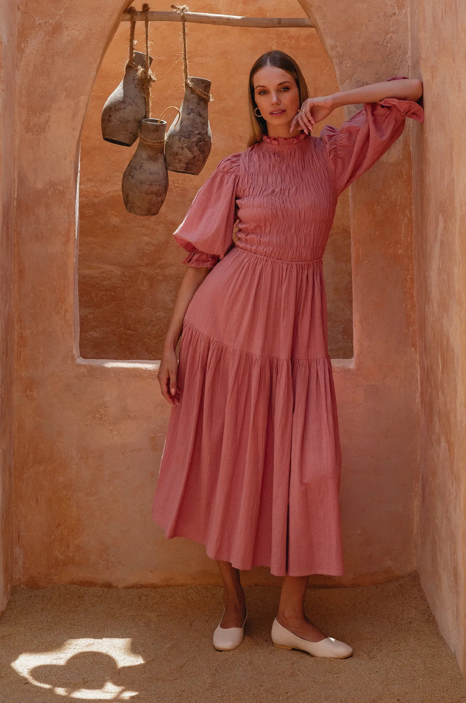 Florence Smocked Linen Midi Dress
