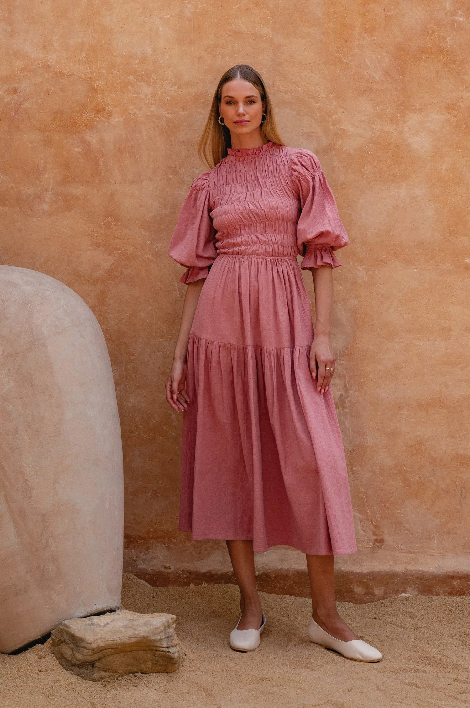 Florence Smocked Linen Midi Dress
