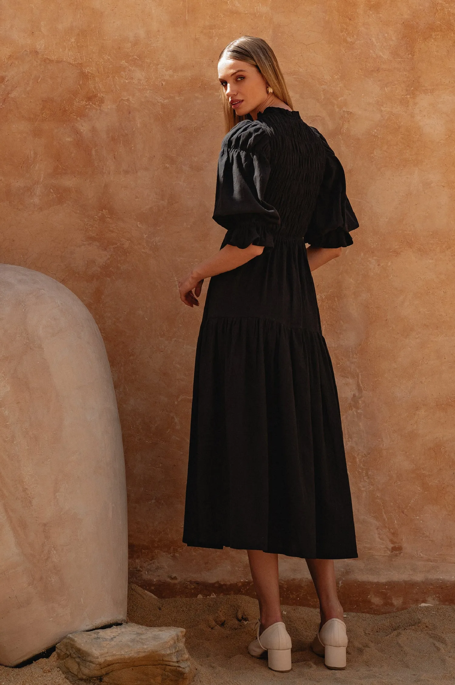 Florence Smocked Linen Midi Dress