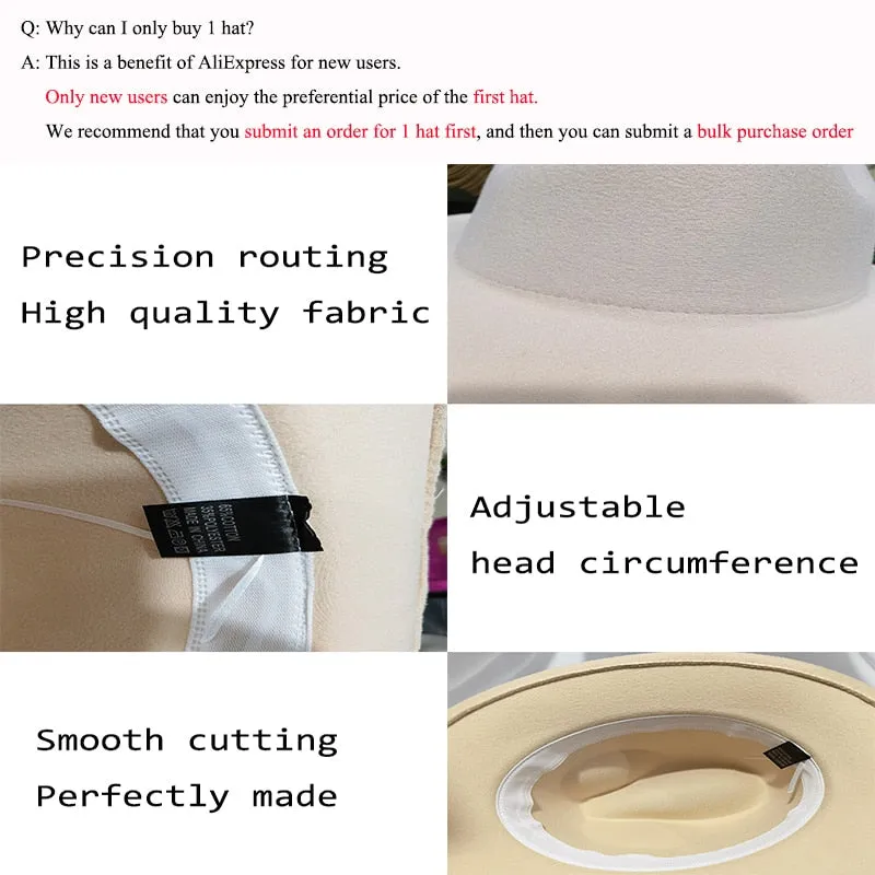 Hats for Women luxury Fedora Hat Women Panama Solid Wide Brim Winter
