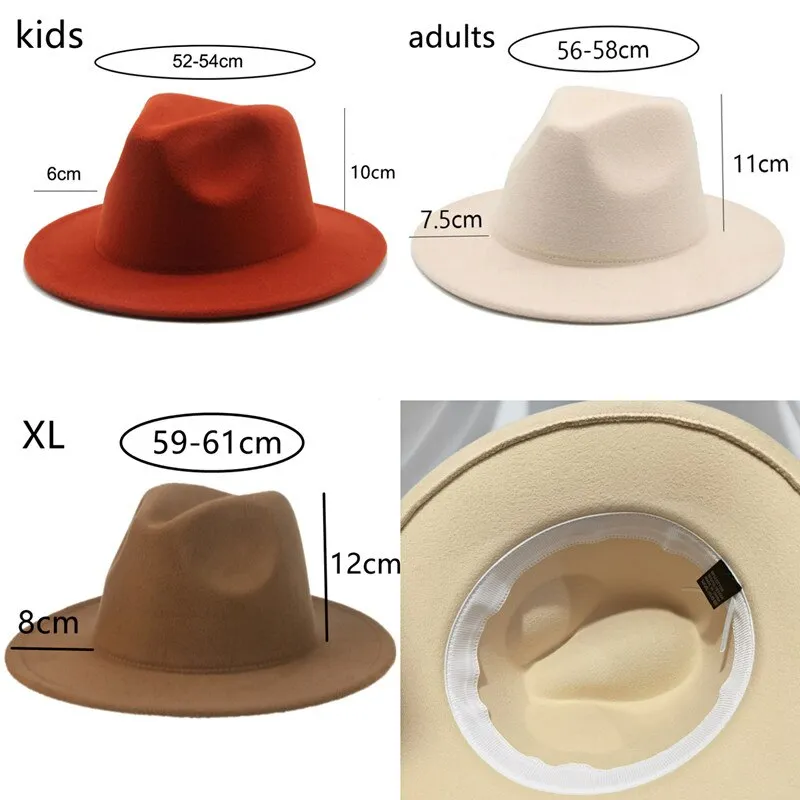 Hats for Women luxury Fedora Hat Women Panama Solid Wide Brim Winter