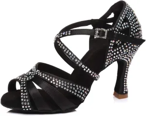 HIPPOSEUS Women's Latin Dance Shoes Shiny Rhinestones Ballroom Salsa Dance Heels