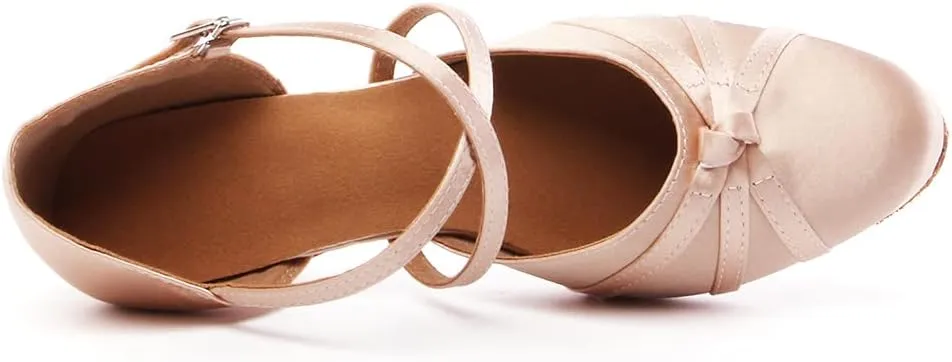 HIPPOSEUS Women's Satin Ballroom Dance Shoes Low Heel Closed Toe Latin Salsa Tango Dancing Shoes for Wedding Party,Model YC117