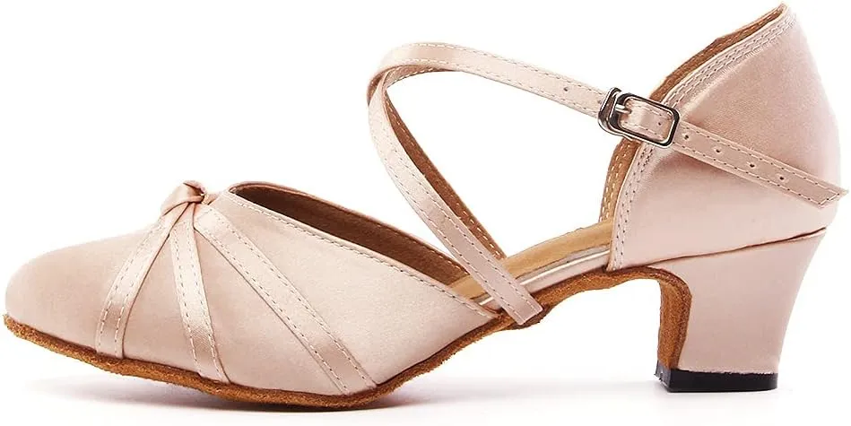 HIPPOSEUS Women's Satin Ballroom Dance Shoes Low Heel Closed Toe Latin Salsa Tango Dancing Shoes for Wedding Party,Model YC117