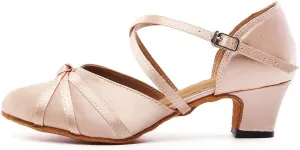 HIPPOSEUS Women's Satin Ballroom Dance Shoes Low Heel Closed Toe Latin Salsa Tango Dancing Shoes for Wedding Party,Model YC117