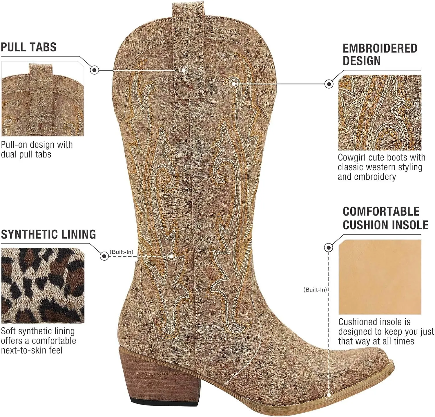 HISEA Rollda Cowboy Boots for Women Cowgirl Boots Ladies Western Embroidery Pointy Toe