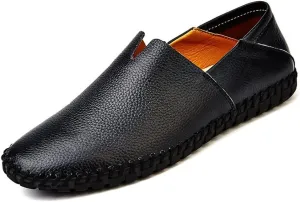 HOOENG Driving Moccasins Smoking Loafer for Men Genuine Leather Round Toe Rubber Sole Stitching Details Resistant Lightweight Anti-Slip Flexible Outdoor (Color : Black, Size : 10)