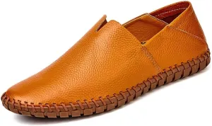 HOOENG Driving Moccasins Smoking Loafer for Men Genuine Leather Round Toe Rubber Sole Stitching Details Resistant Lightweight Anti-Slip Flexible Outdoor (Color : Brown, Size : 10)