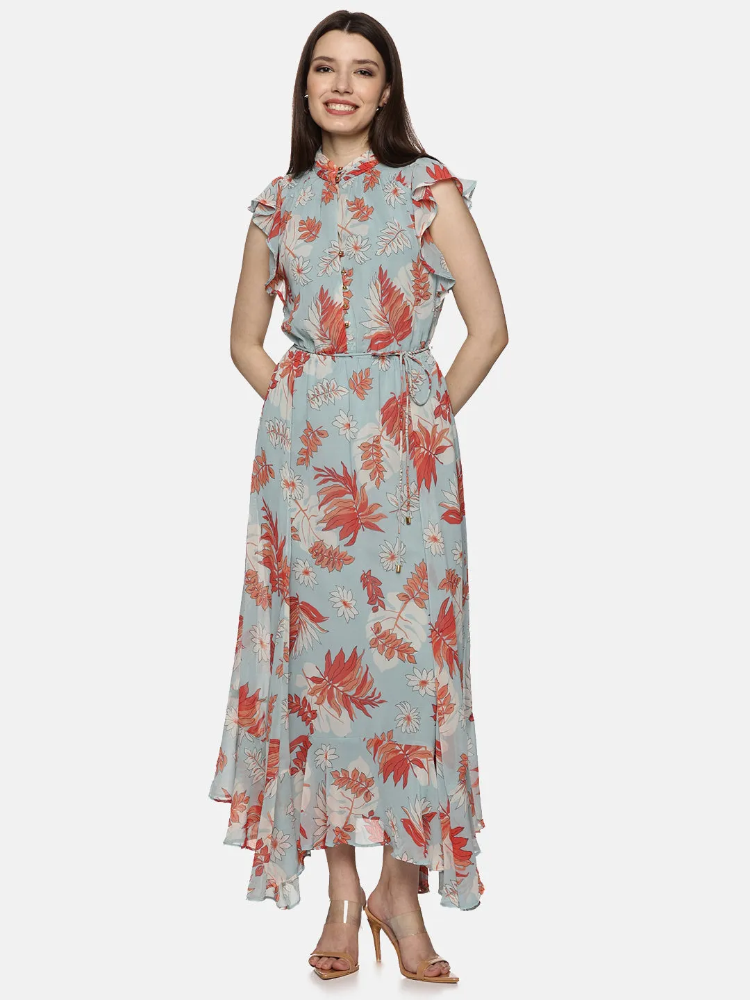 IS.U Floral Blue Frilled Dress