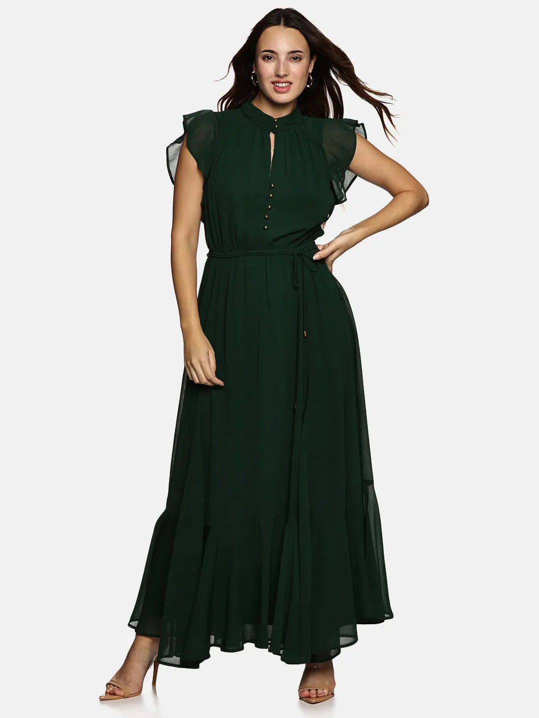 IS.U Floral Green Frilled Dress