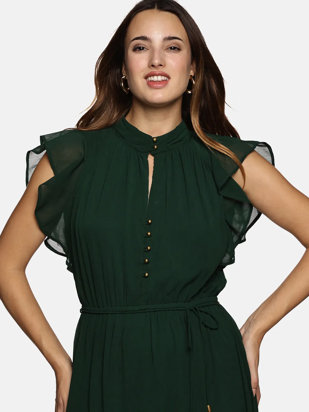 IS.U Floral Green Frilled Dress